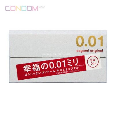 Sagami Original 0.01 box of 5 ถุงยางอนามัยแบบบางจากยางสังเคราะห์ ที่บางที่สุดในโลก